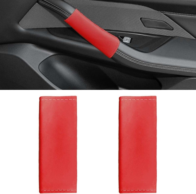 LHDOS 2PCS Car Grab Handle Cover, Anti-Scratch Auto Inner Front Rear Door Pull Handle Cover, PU Leather Door Grip Gloves Protector Auto Interior Decoration Accessories for Car, Truck, SUV (Red) - Image 1